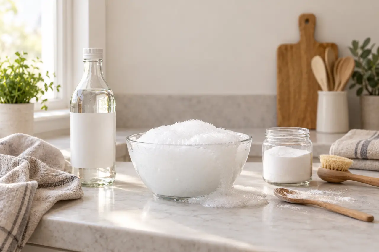Vinaigre blanc et bicarbonate : pourquoi la mousse impressionne plus qu’elle ne nettoie