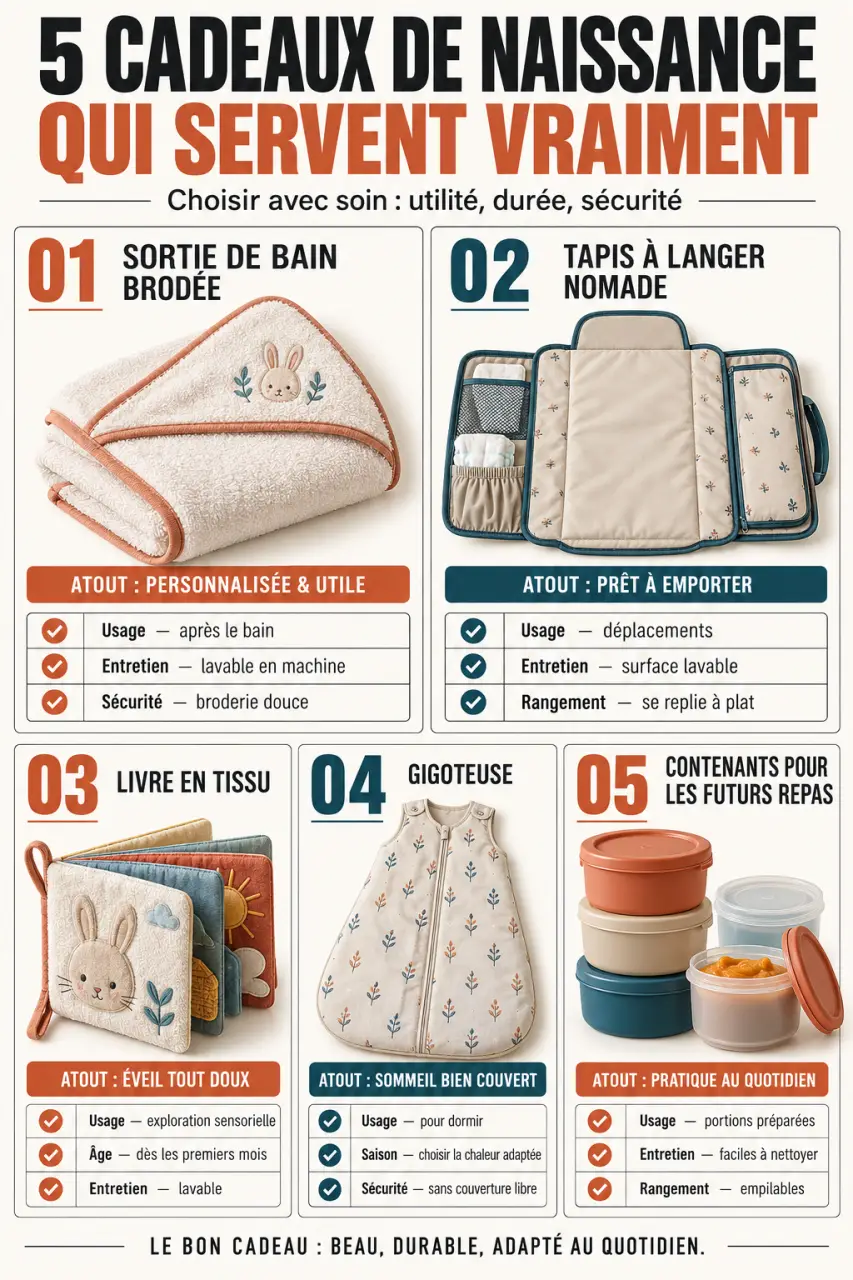 Cadeaux de naissances originaux comparés selon leur usage et leurs critères de choix