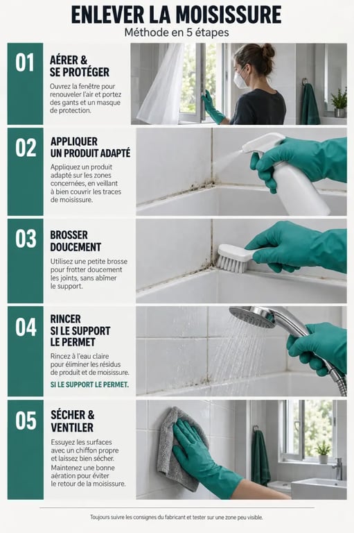 Étapes pour enlever la moisissure dans une salle de bain sur les joints et le carrelage