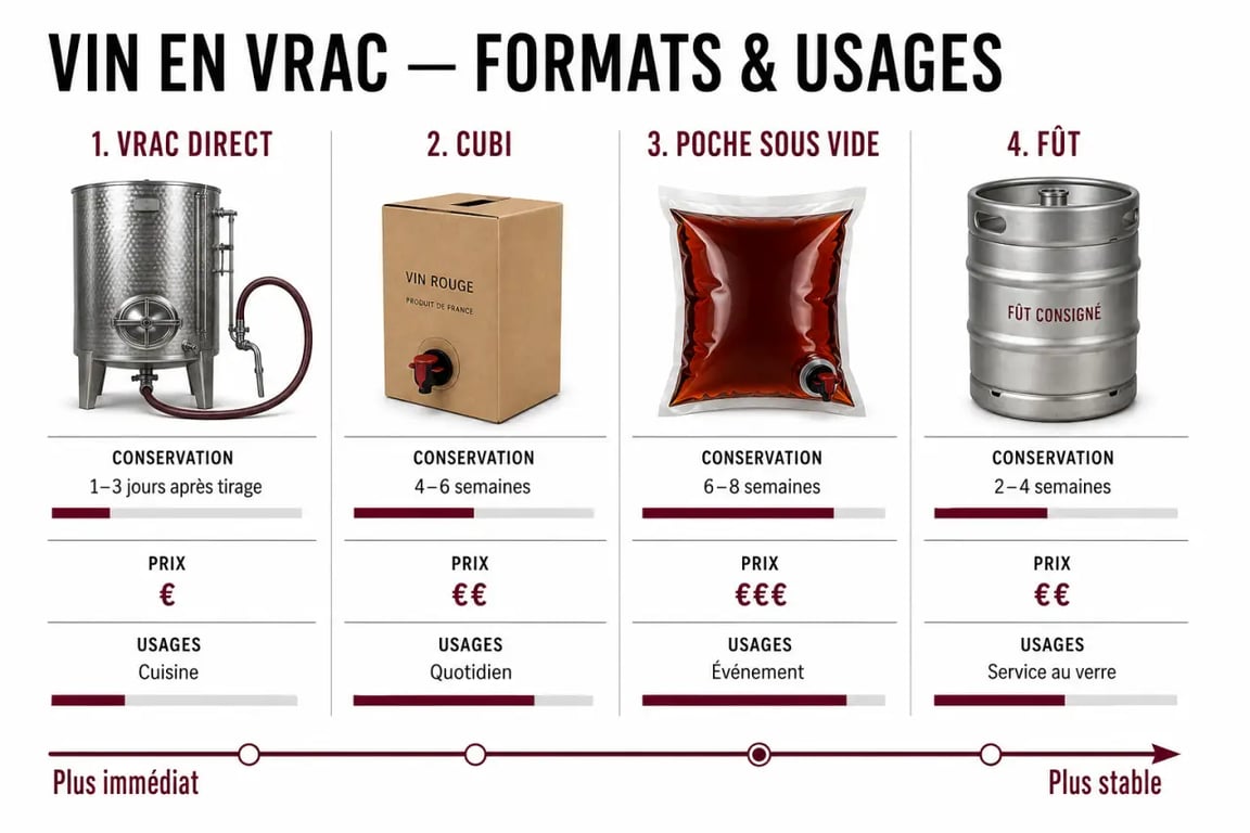 Vin en vrac : formats, conservation et usages courants dans une vue comparative