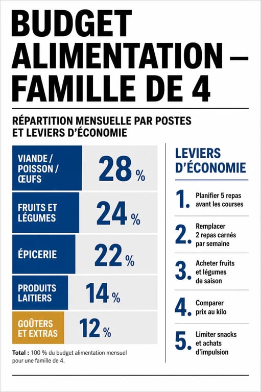 Budget alimentation famille 4 personnes : répartition par postes de dépenses