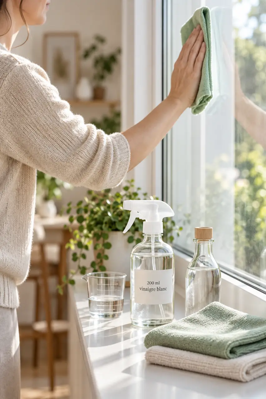 Nettoyant vitre maison : 200 ml de vinaigre blanc et les gestes qui évitent les traces