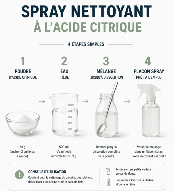 Recette spray multi-surfaces acide citrique nettoyage