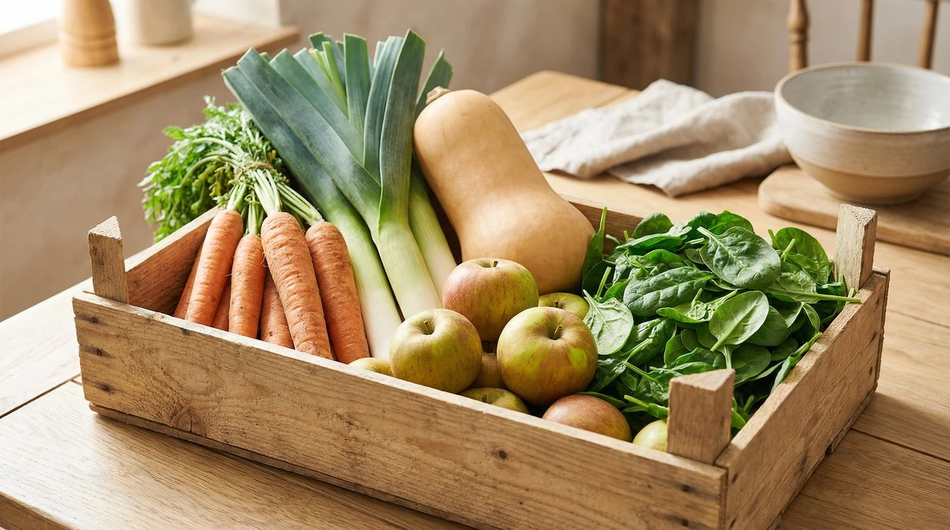 Panier Duo avec courges, poireaux et pommes