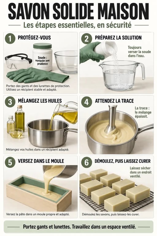 Recette de savon solide maison facile : étapes de préparation, moulage et cure