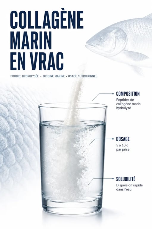 Bulk collagène marin : poudre hydrolysée, origine marine et critères à vérifier avant achat