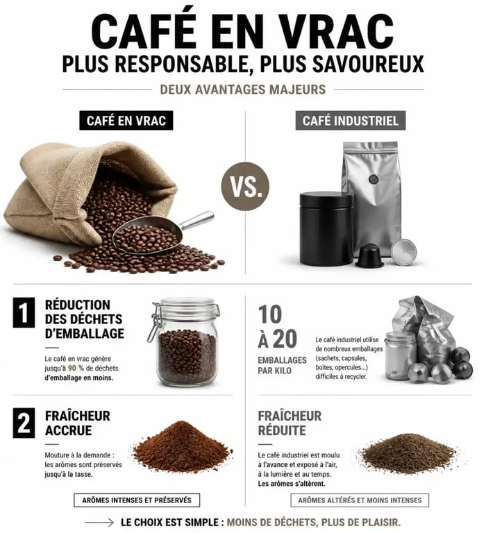 Infographie sur les avantages écologiques et gustatifs du café en vrac