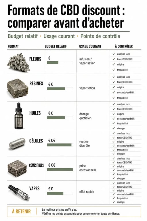 Comparaison des formats de cbd discount avec budget, usage et points de contrôle avant achat
