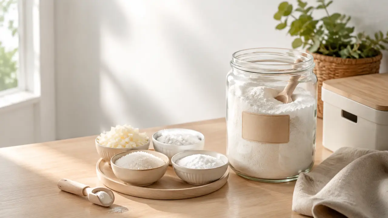 Lessive maison en poudre : 4 ingrédients, 10 minutes et un vrai gain de place