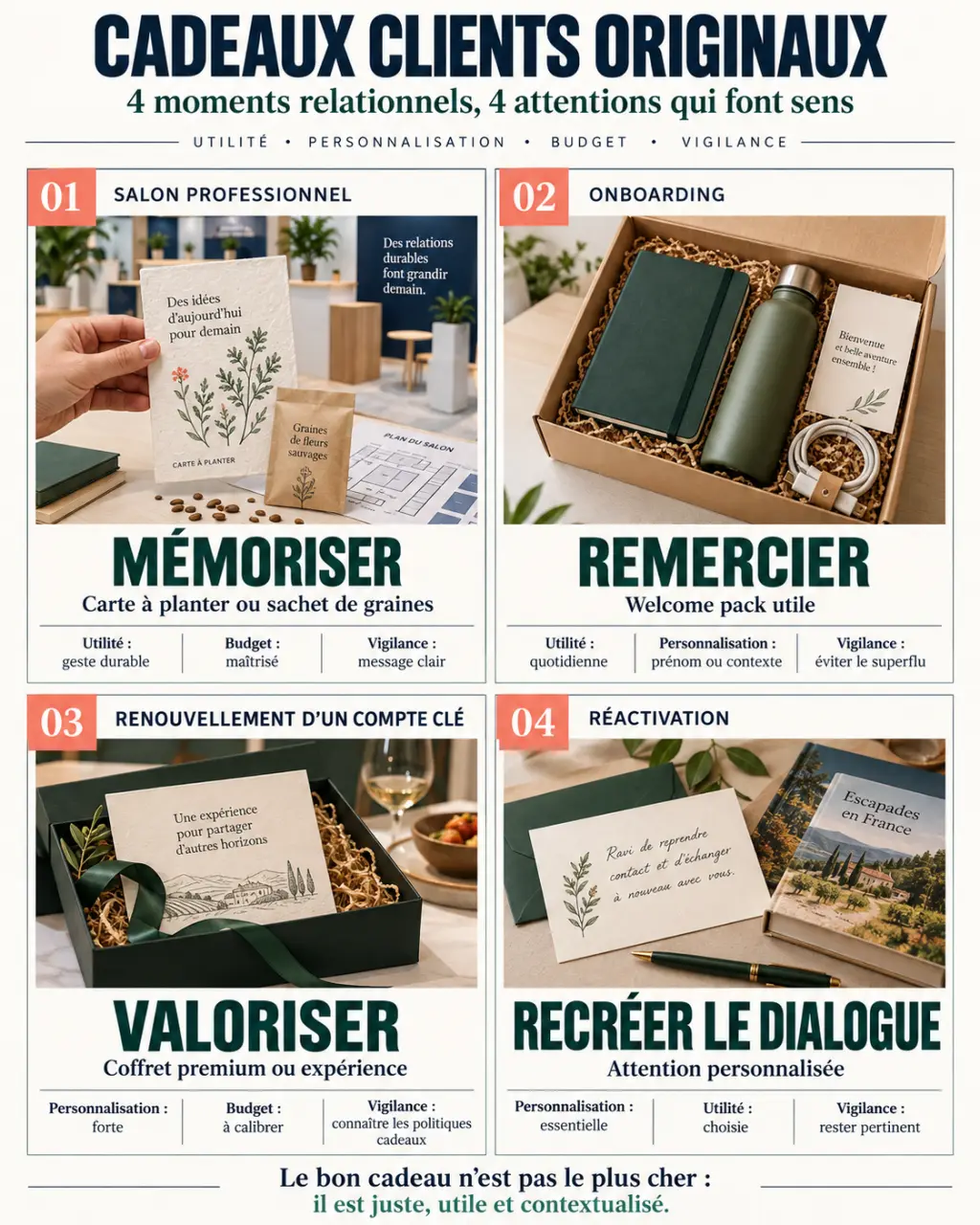 Infographie sur les cadeaux clients originaux selon l’occasion et l’intention relationnelle