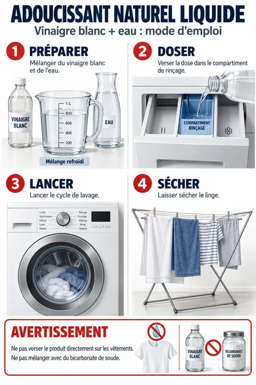 Adoucissant naturel versé dans le compartiment de rinçage du lave-linge