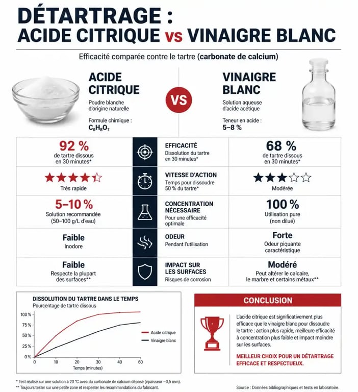 Comparatif efficacité acide citrique nettoyage vs vinaigre blanc
